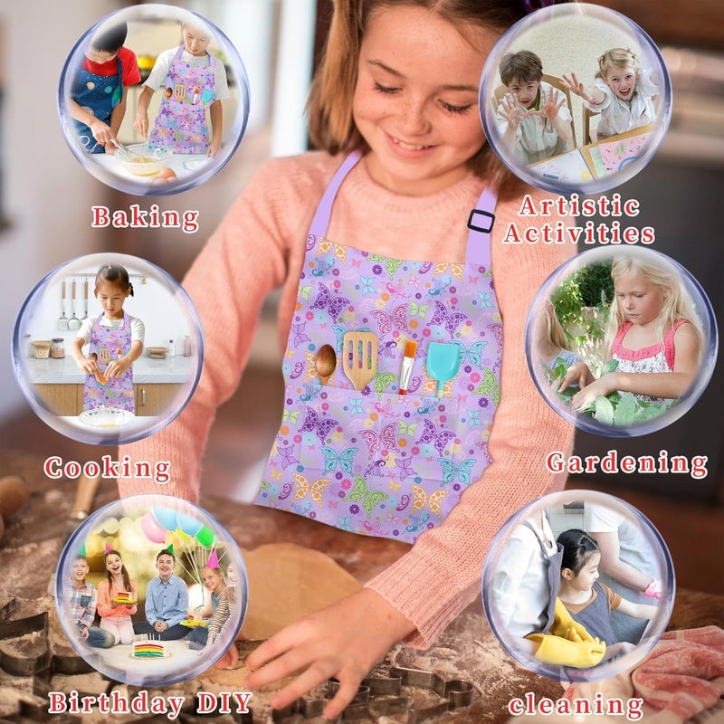 Deabolar Kids Aprons for Girls Toddler Aprons with Pockets for Kids Cooking Baking Painting Crafting Art Gardening Adjustable - Image 5